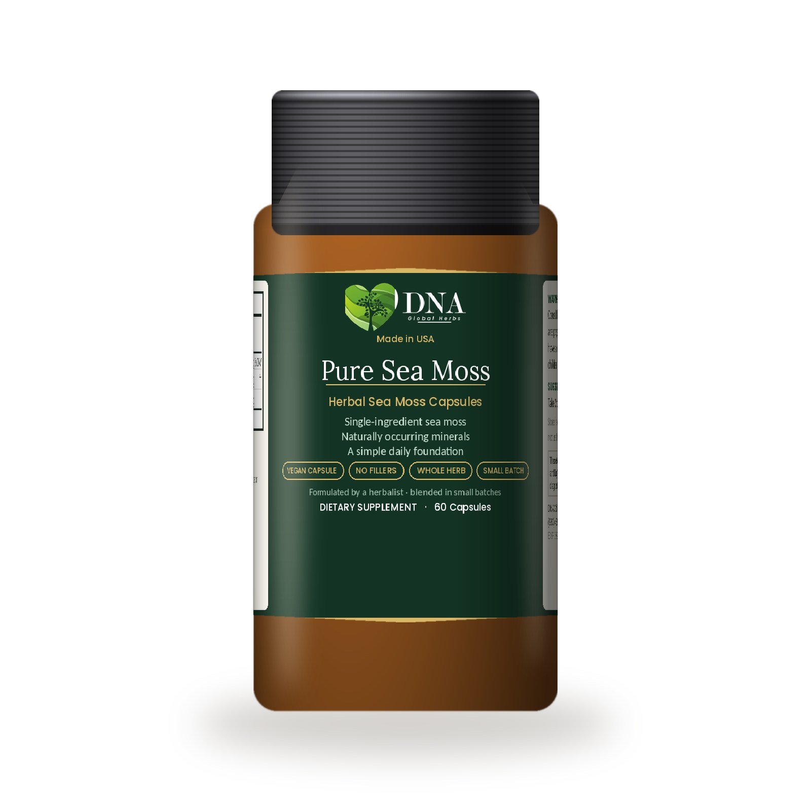 Herbal Sea Moss Capsules bottle, front label